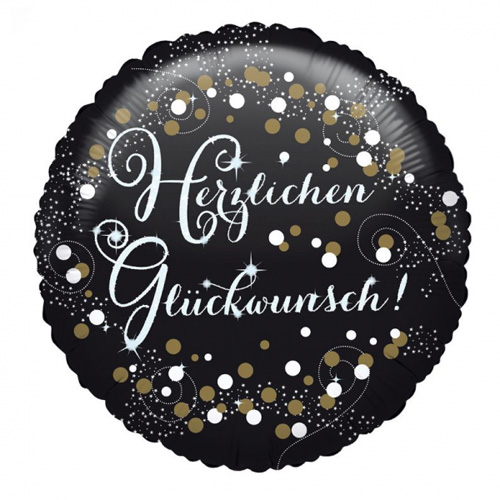 Anagram Folienballon „Herzlichen Glückwunsch!“ schwarz / gold / weiss