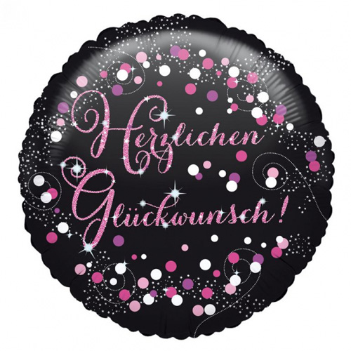 Anagram Folienballon „Herzlichen Glückwunsch!“ schwarz / pink / weiss