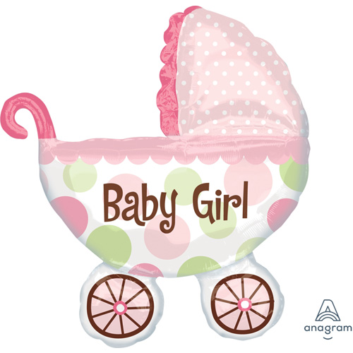 Anagram Folienballon „Baby Girl – Rosa Kinderwagen“