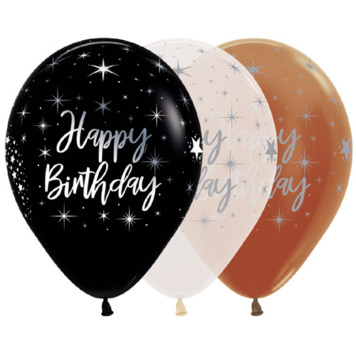 Sempertex Latexballons Happy Birthday - Metallic Ink - Mix 12 inch / 30 cm