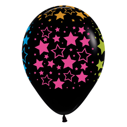 Sempertex Latexballons Bunte Neon Sterne – Black / Schwarz 12 inch / 30 cm