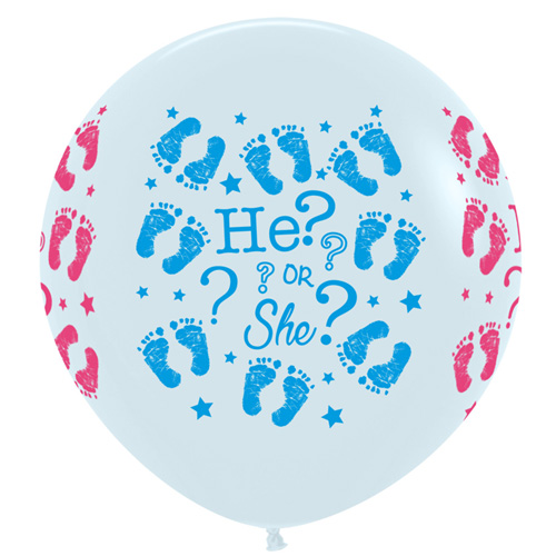 Sempertex Latexballons Gender Reveal / He or She? – White / Weiss 36 inch / 90 cm