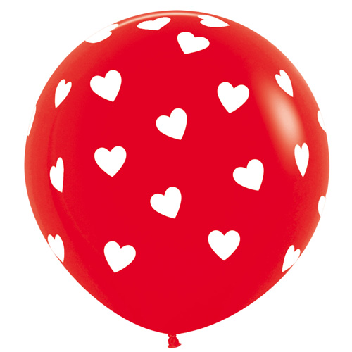 Sempertex Latexballons Rot mit weissen Herzen 36 inch / 90 cm